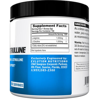 L Arginine L Citrulline Powder - Invigorating Nitric Oxide Powder with Ideal 1:1 Ratio L-Citrulline & L-Arginine 1000mg Each Per Serving for Enhanced Pumps Energy & Stamina (Unflavored, 75 Servings)