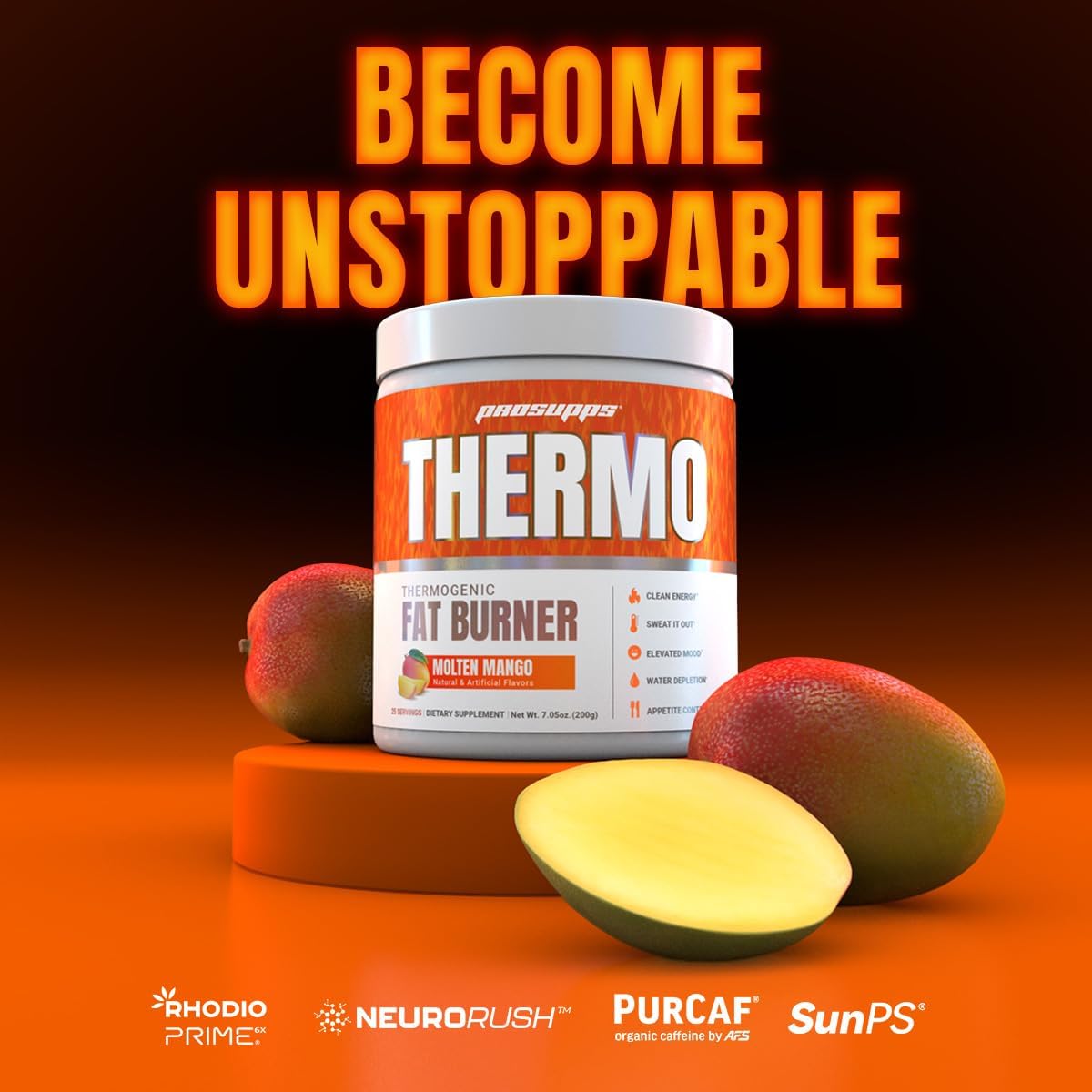 PROSUPPS Thermo Fat Burning Thermogenic Powder Molten Mango and 3000 L-Carnitine Berry - Weight Management and Pre Workout - Energy, Mood, Appetite Control
