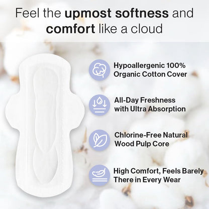 SANDIS Feminine Pad for Women - Regular 28 Count 100% Organic Cotton Ultra Thin with Wings