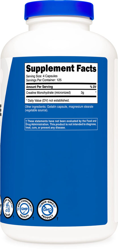 Nutricost Creatine Monohydrate 3000mg (750mg Per Cap), 500 Capsules (3 Bottles)