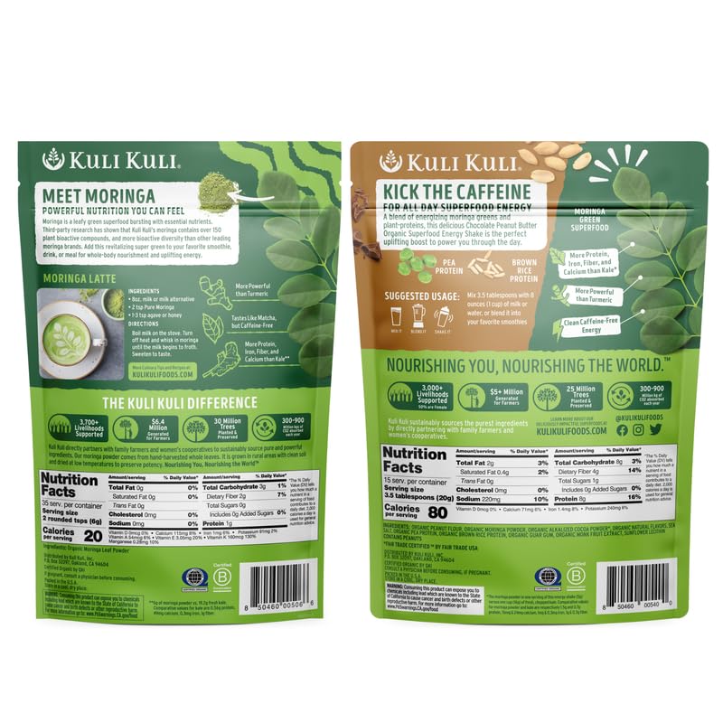Kuli Kuli Moringa Oleifera Organic Leaf Powder & Green Smoothie, 100% Pure USDA