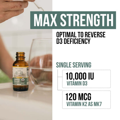 Organic Plant D3 K2 vitamin 10000 iu - All-Trans MK7 from MenaQ7 (120 mcg K2) - 100% Organic & Plant-Based Sublingual D3 Drops 10,000 iu (Cholecalciferol), 100% Vegan - Supports Immunity, Bone, Brain