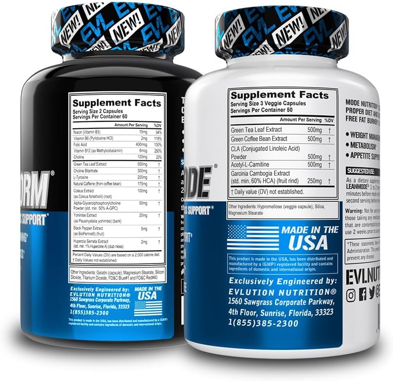 EVL Weight Loss Support Stack - Trans4orm Thermogenic Fat Burner & Metabolism Support Pills with Green Coffee Bean Extract and Forskolin Plus LeanMode Non-Stimulant