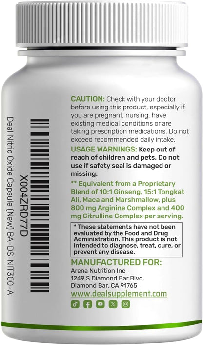 Nitric Oxide Supplement 3,000mg, 300 Capsules | 12-in-1 Complex for Men & Women – Arginine, Citrulline, Korean Red Ginseng, Tongkat Ali, Maca Root, & Marshmallow Blend*
