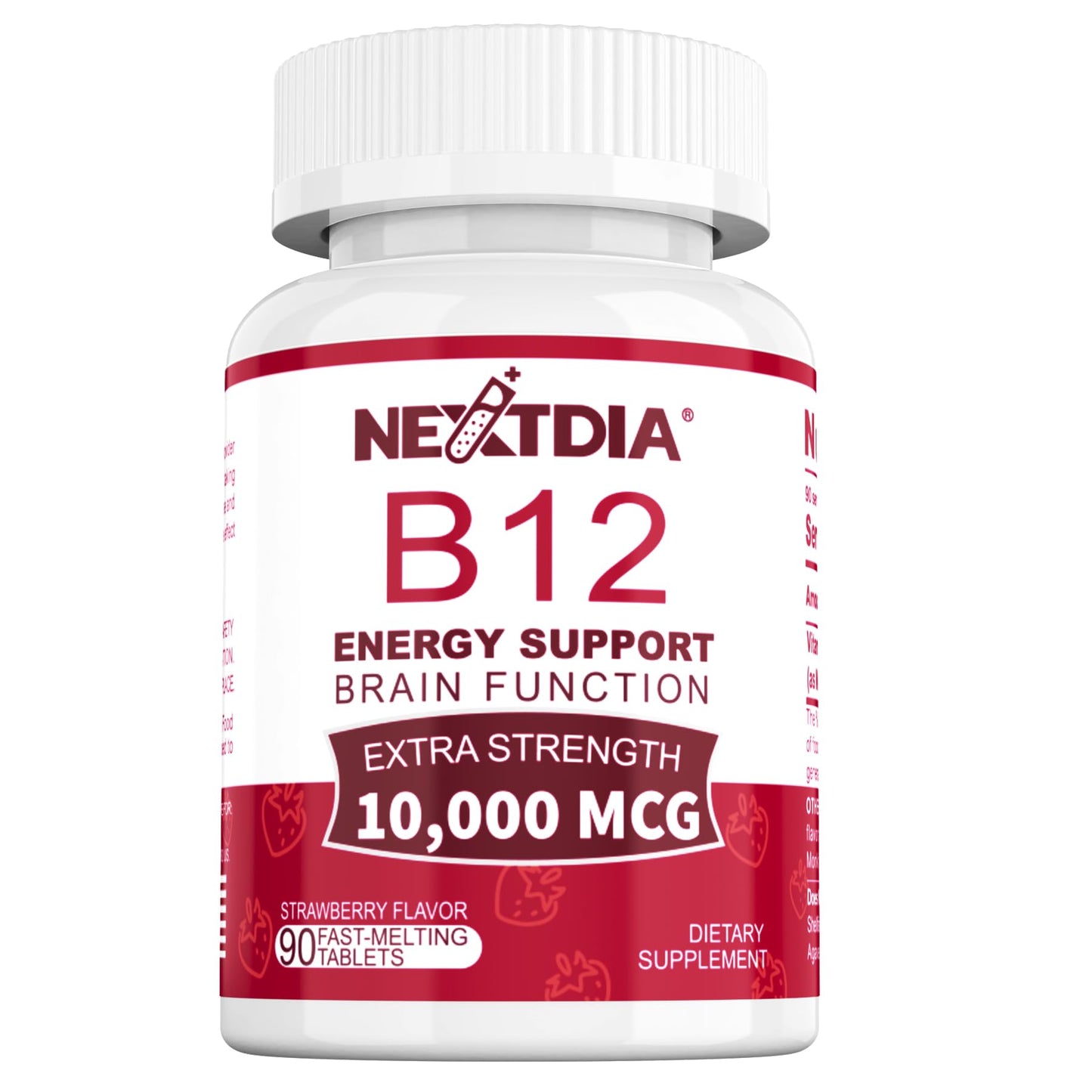 B12 Vitamins 10,000 mcg, Methylated Vitamin B12 Sublingual - Energy Boost, Focus, Metabolism & Brain Health Support, Immune System Support, Fast Dissolve, Natural Strawberry Flavor, 180 Servings