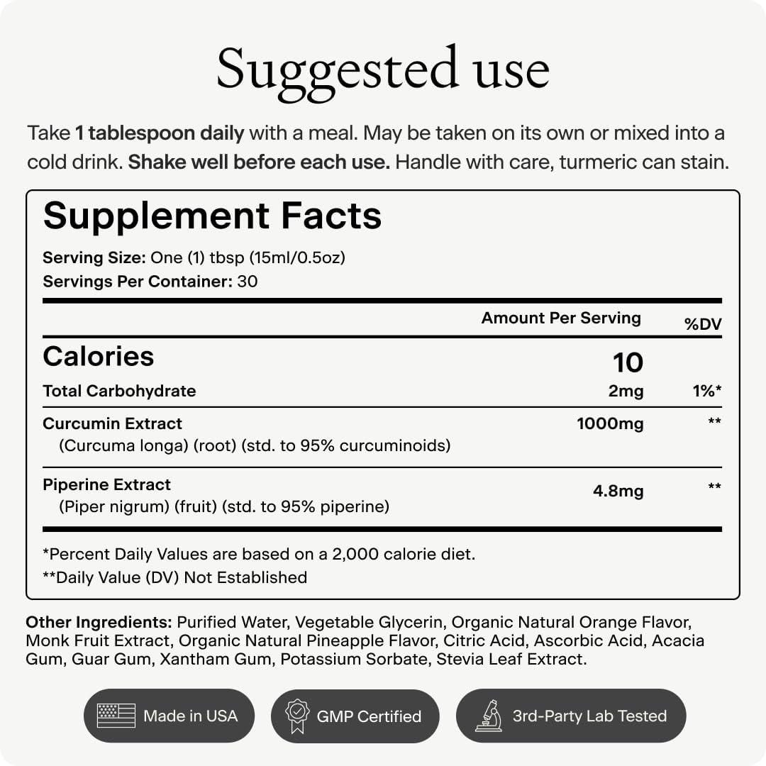 OMRE Liquid Turmeric Curcumin with Piperine - Ultra Absorbable (1000mg Curcumin Extract) - Supports Inflammation Balance and Improves Bioavailability, Gluten-Free - 30 Servings