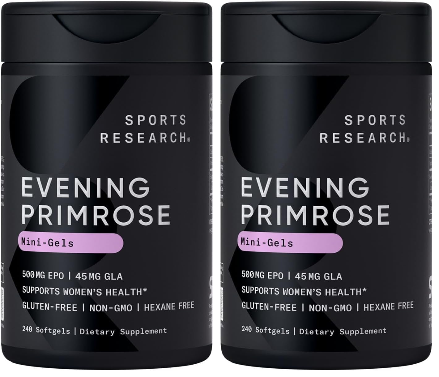 Sports Research Evening Primrose Supplement from Cold Pressed Oil - Softgels for Women’s Health & Skin Health - Gluten Free & Non-GMO GLA - High Potency 1300mg, 120 Count