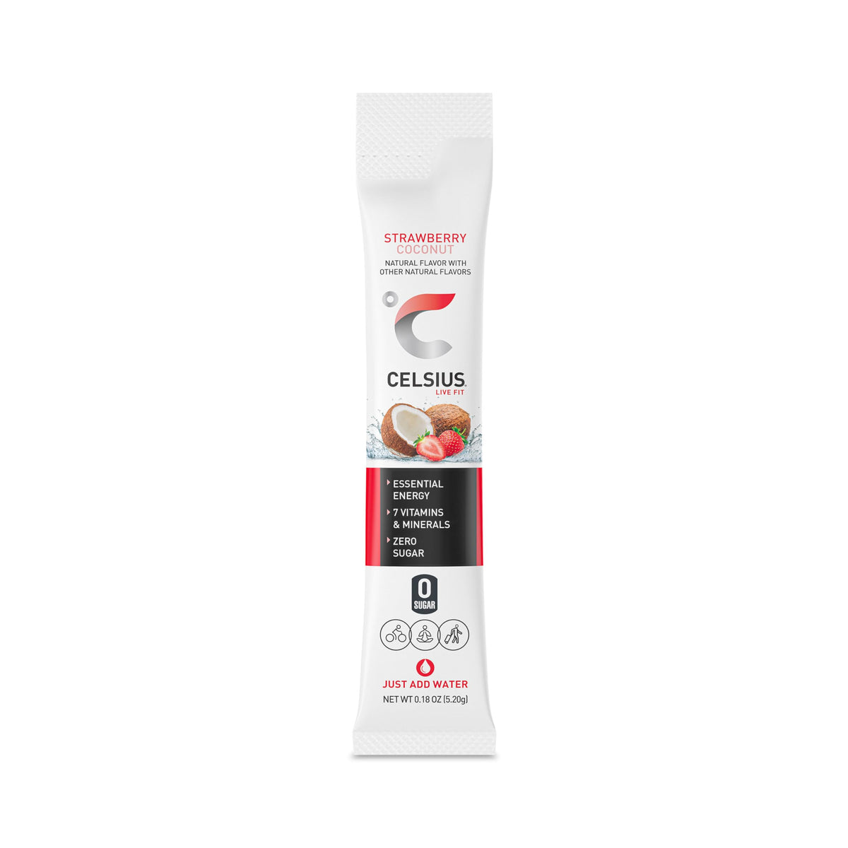 CELSIUS On-the-Go Essential Energy Drink Mix, Strawberry Coconut (14 Stick Pack)