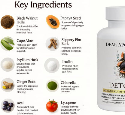 Detoxify Advanced Cleanse - Black Walnut Papaya Seed Herbal Formula - Gut Health Support with Chlorella Psyllium Aloe Fiber - Intestinal Wellness Blend - Vegan Non-GMO Gluten-Free - 60 Capsules
