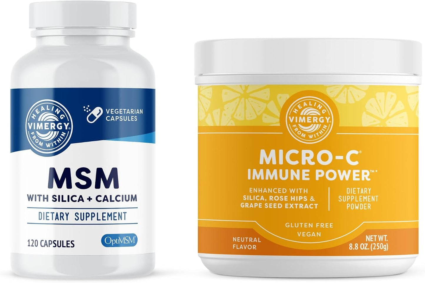 Vimergy Skin Potion Kit – Micro-C Immune Power(TM) (250g) and MSM (120 Capsules) – Skin, Hair & Nail Support + Collagen + Immunity – Vegan, Paleo, Gluten-Free, Kosher – Pure, Potent Daily Supplements