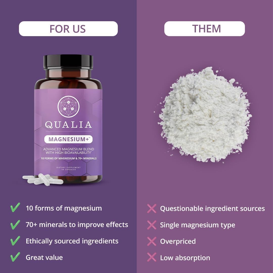 Qualia Magnesium Supplement | 10 Bioavailable Forms, Including Magnesium Glycinate, with 70+ Supporting Minerals, +7 Amino Acids | Doctor-Formulated to Support Sleep, Stress Relief, Heart, Relaxation