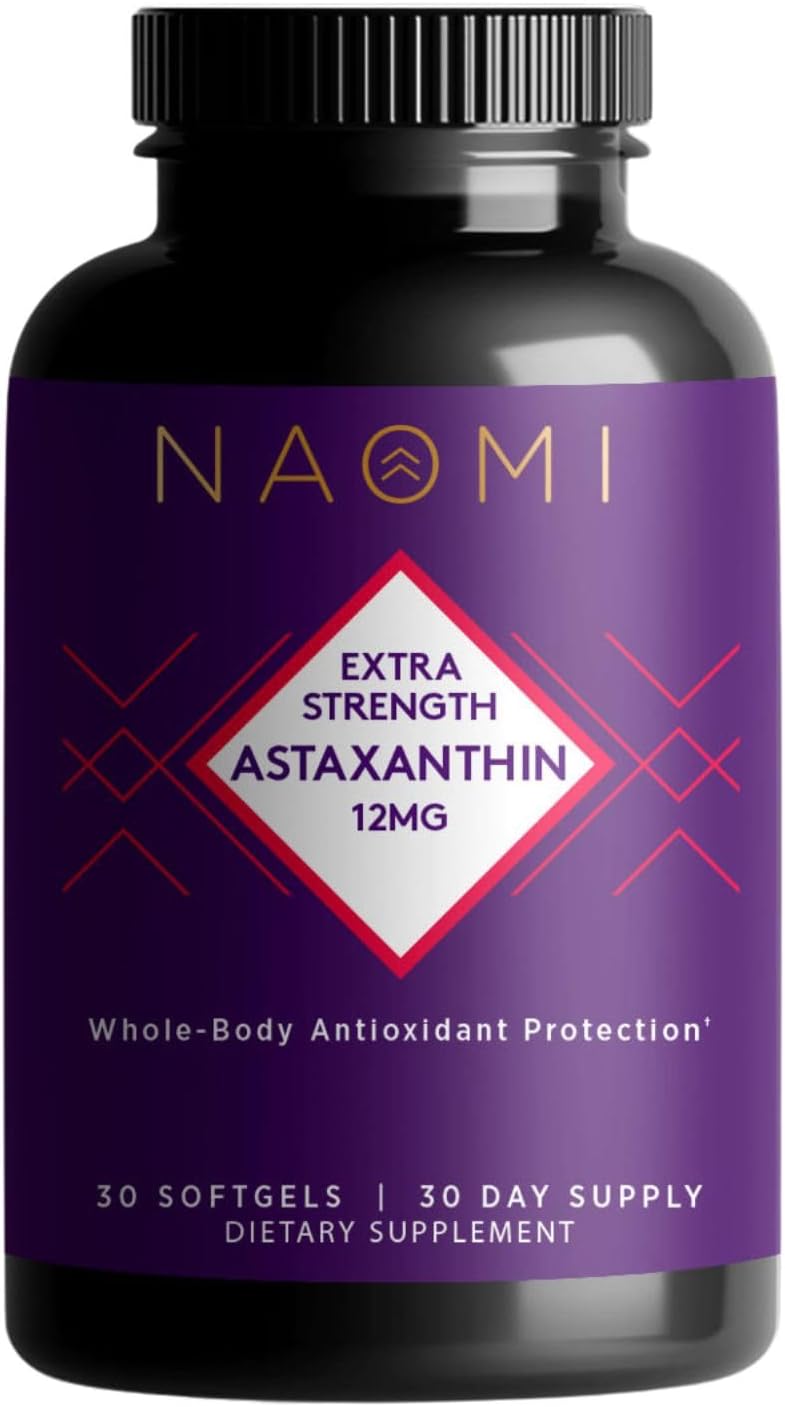 NAOMI Extra Strength Astaxanthin 12mg - Patented Zanthin® for Antioxidant, Skin, Eye & Brain Support - Supercritical CO2 Extracted, High Absorption Softgel, Non-GMO, Gluten-Free, 30-Day Supply