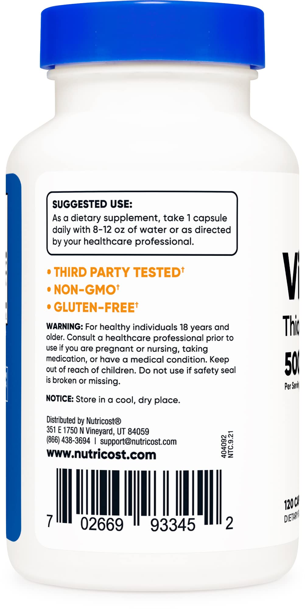 Nutricost Vitamin B1 (Thiamine) 500mg, 120 Capsules
