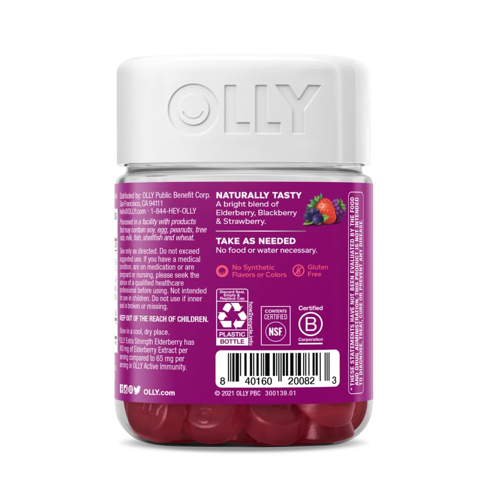 OLLY Extra Strength Elderberry Gummies, Immune Support, 450mg Elderberry, Vitamin C
