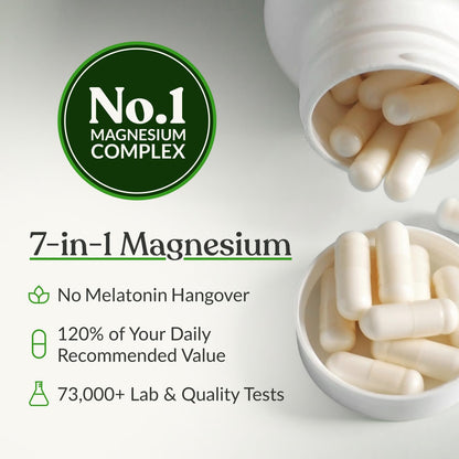 BIOptimizers Magnesium Breakthrough Supplement with 500mg - 7 Forms of Magnesium: Glycinate, Malate, Citrate, and More - Natural Support for Sleep and Cognitive Function -60 Capsules- Calming Vitamins