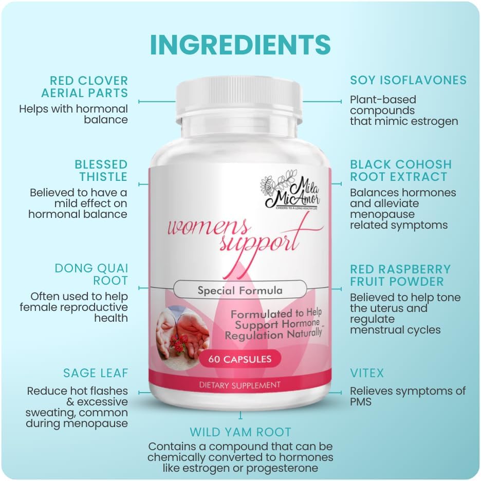 Mila Miamor Women's Support - Hormone Regulator with Natural Ingredients - Estrogen Support for Women — Supplement for Hormone Balance, Menopause & Antioxidant - Made in USA - 60 Capsules
