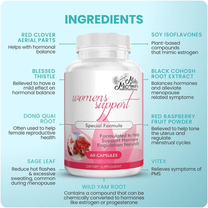 Mila Miamor Women's Support - Hormone Regulator with Natural Ingredients - Estrogen Support for Women — Supplement for Hormone Balance, Menopause & Antioxidant - Made in USA - 60 Capsules