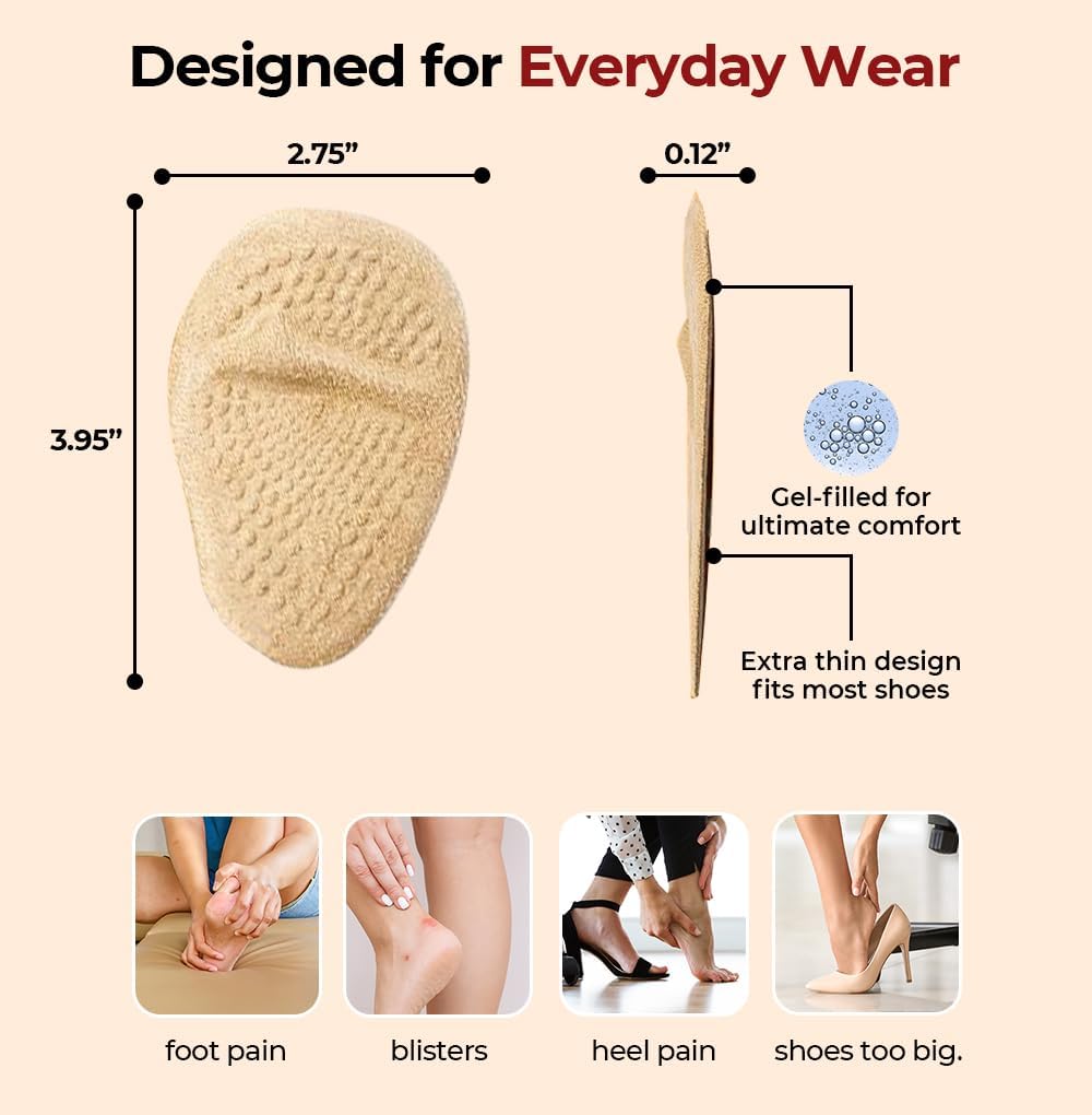 Ball of Foot Cushions for Women | Metatarsal, High Heel Comfort | High Heel Comfort for Ball of Feet, Shoe Cushions, Toe For Heels, Shoe Pads Inserts, One Size Fits All (2 Pairs)