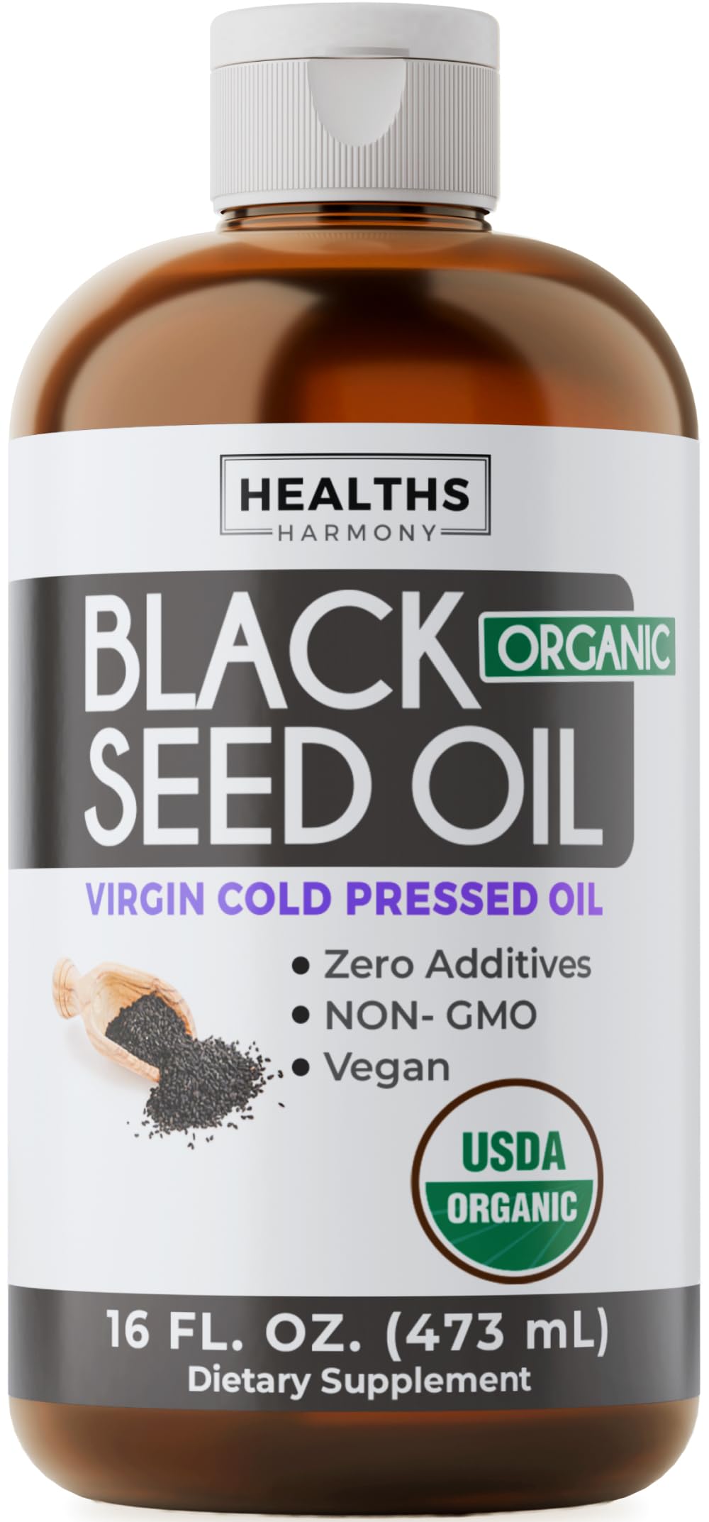 USDA Organic Black Cumin Seed Oil Liquid (8 fl oz) Premium Cold-Pressed Nigella Sativa Producing Pure - Antioxidant Supplement - Vegan, Gluten-Free, & Non-GMO (No Pills or Capsules)