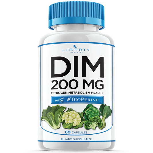 Liberty Lifestyle DIM Supplement 200mg - DIM Diindolylmethane Plus BioPerine - Estrogen Balance, Hormone Menopause Relief, Acne Treatment, Vegan - 120 Count