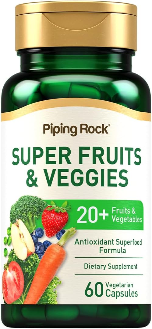 Piping Rock Fruits and Veggies Supplement | 60 Capsules | Superfood Vitamins | with Antioxidant Formula and Prebiotic Blend | Vegan, Non-GMO, Gluten Free
