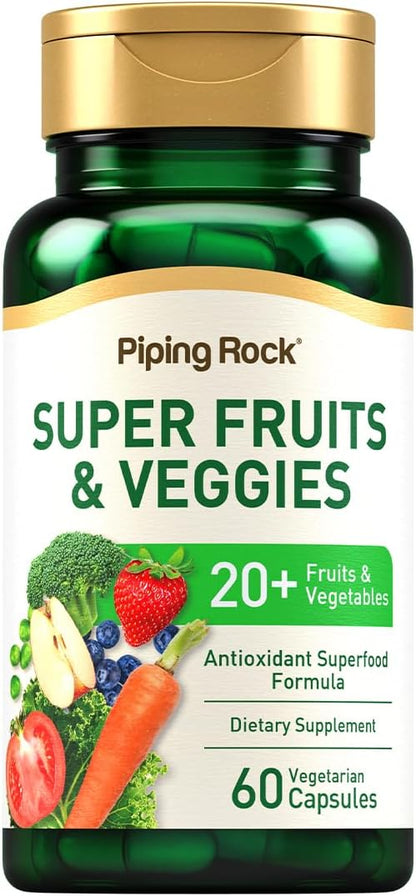 Piping Rock Fruits and Veggies Supplement | 60 Capsules | Superfood Vitamins | with Antioxidant Formula and Prebiotic Blend | Vegan, Non-GMO, Gluten Free