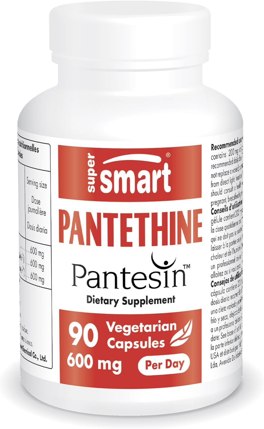 Supersmart - Pantesin Pantethine 600 mg per Day (Pantothenic Acid) - Active Vitamin B5 Supplement | Non-GMO & Gluten Free - 90 Vegetarian Capsules