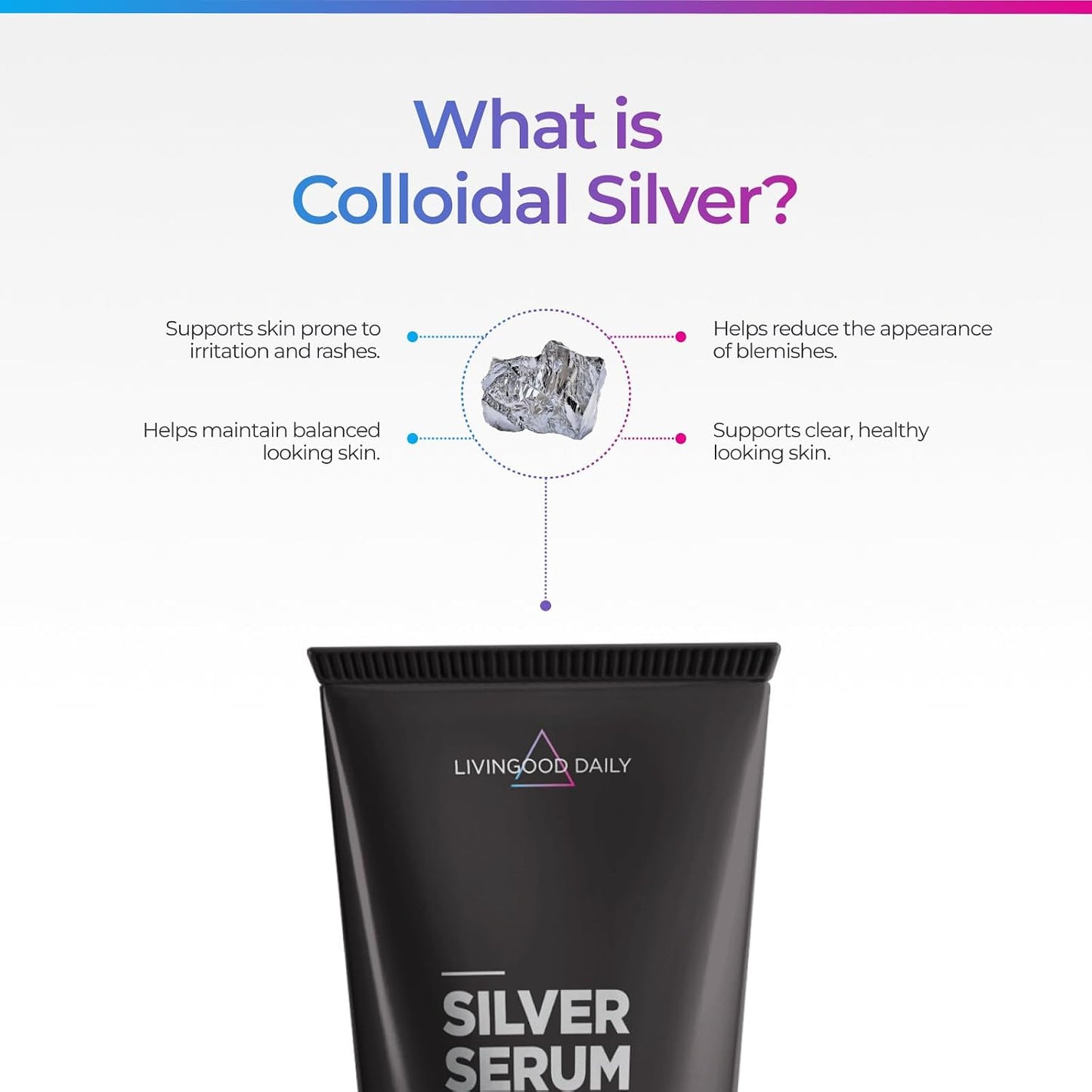 Livingood Daily Silver Serum Skin Cream, Moisturizing Body Cream with Colloidal Silver, Hyaluronic Acid, Coconut Oil & Vitamin E, Unscented Body Moisturizer for Dry Skin, Women & Men, 3.4 Oz