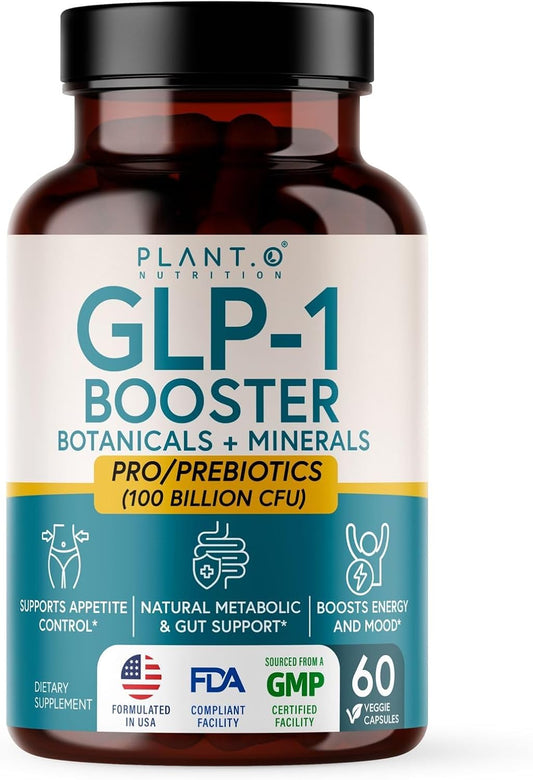 PLANT.O NUTRITION GLP-1 Supplement All in One Appetite Control Metabolic & Gut Support for Men and Women with Pre & Probiotics, Berberine, Cinnamon & Botanicals | 1 Billion CFU – 60 Veggie Capsules