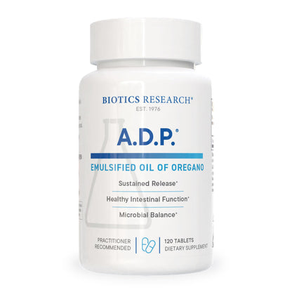BIOTICS RESEARCH A.D.P. Emulsified Oil of Oregano Tablets for GI Health -Sustained Release for High Absorption Contains Carvacrol, Wild Oregano Oil 50mg/S - Patented Formula -Non GMO –120 Tablets