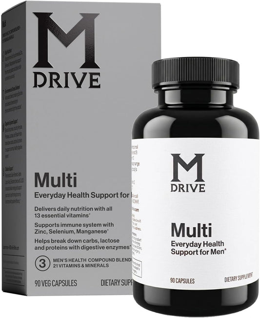 Mdrive Multi Men's Daily Multivitamin Immune & Energy Support, 90ct | Immune Health Support from Zinc, Selenium, Manganese & Vitamin D, Enzymes for Digestive Support, CoQ10 for Energy, Vitamin K2