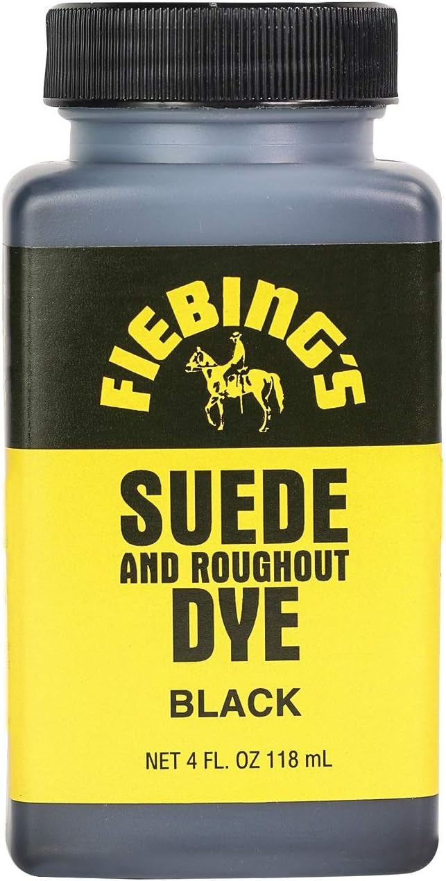 Fiebing's Black Suede Dye (4 oz) - Recolor, Brighten & Restore Suede & Roughout Leather Shoes, Furniture, Purse - Includes Wool Dauber for Easy Application - Flexible When Dry, Won't Crack or Peel