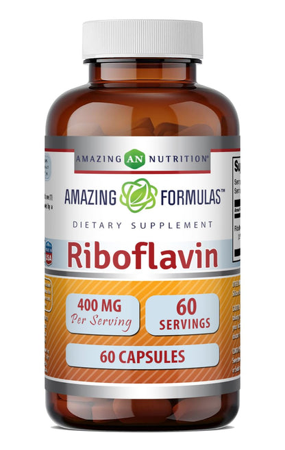 Amazing Formulas Riboflavin 400 mg Capsules | Vitamin B2 Supplement | Non-GMO | Gluten Free | Made in USA (240 Count)