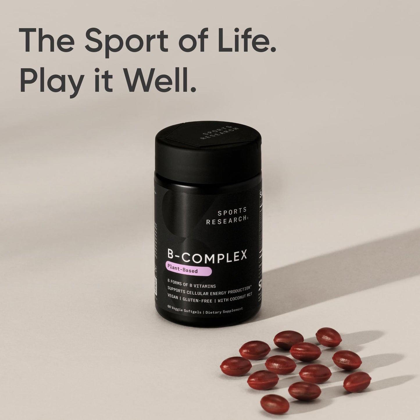 Sports Research® Vitamin B-Complex - Full Spectrum of B Vitamins with Methylated B12 & Folate - Gluten Free · Plant-Based · Non-GMO · Vegan-Friendly Formula - 120 Veggie Softgels
