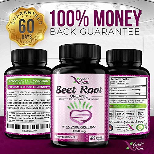 Organic Beet Root Powder 1350mg 200 Veggie caps Superfood Nitric Oxide Strongest