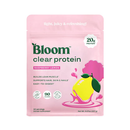 Bloom Nutrition Clear Whey Protein, Strawberry Watermelon, 10 Servings | Whey Protein Isolate with Collagen Peptides & Digestive Enzymes, 20g Protein, Sugar Free Post Workout Drink Mix, 90 Calories