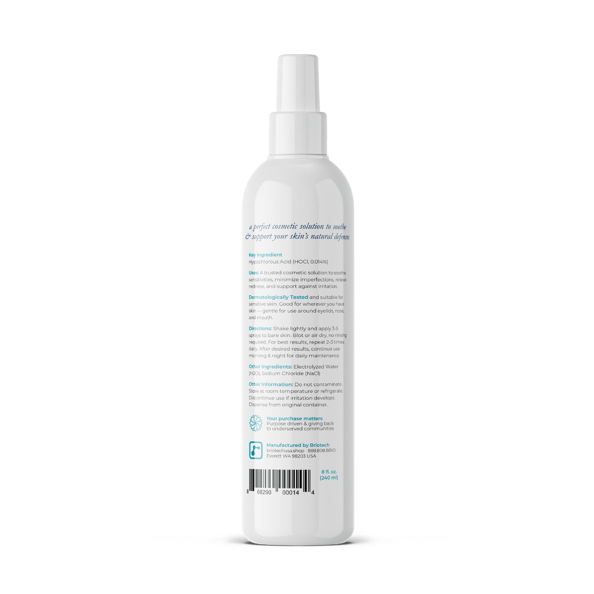 BRIOTECH Pure Hypochlorous Acid Spray, Multi Purpose Topical Body & Facial Mist