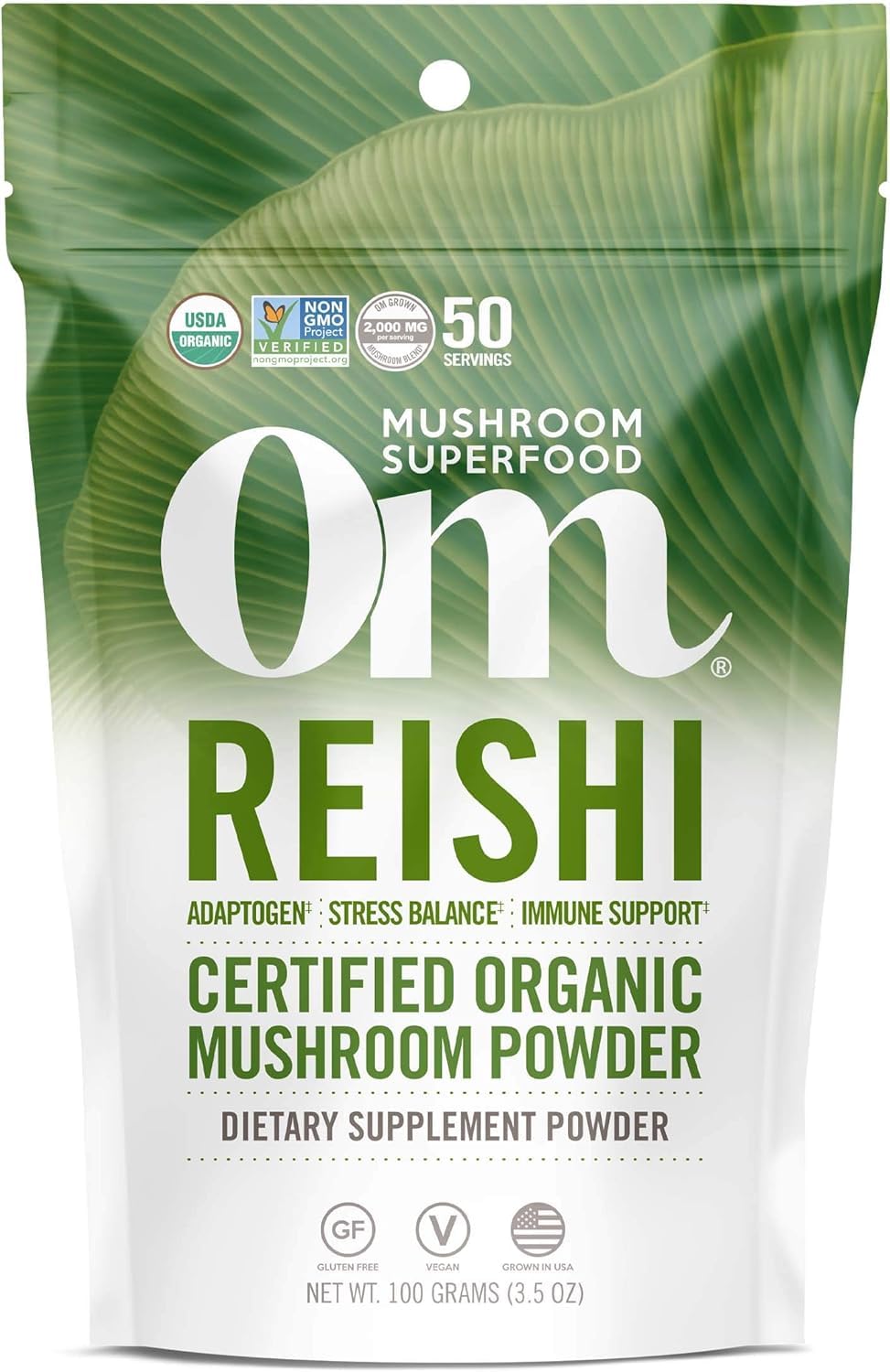 Om Mushroom Superfood Reishi Organic Mushroom Powder, 100 Servings, Organic Adaptogen Powder for Stress Relief and Immune Health