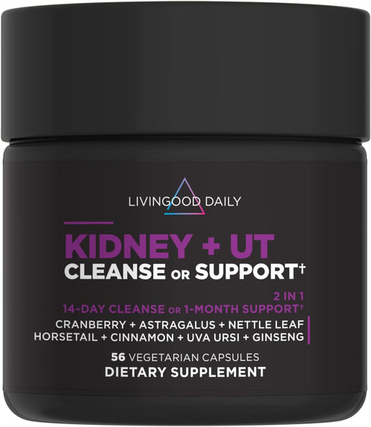 Livingood Daily Kidney Cleanse & Urinary Tract Support Supplement for Women & Men, 14-Day Detox or 28-Day Wellness Routine with Cranberry, Nettle Leaf, Astragalus & Cinnamon, Gluten Free, 56 Capsules