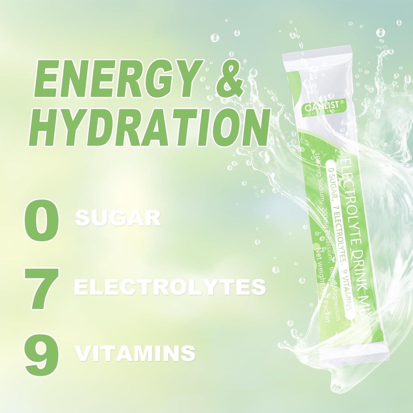 CANLIST Electrolyte Powder - Sugar Free Hydration Drink Mix with Sodium, Potassium, Magnesium - Vegan Friendly, Zero Calorie Electrolytes Supplement for Energy & Recovery (20 Stick Packets)