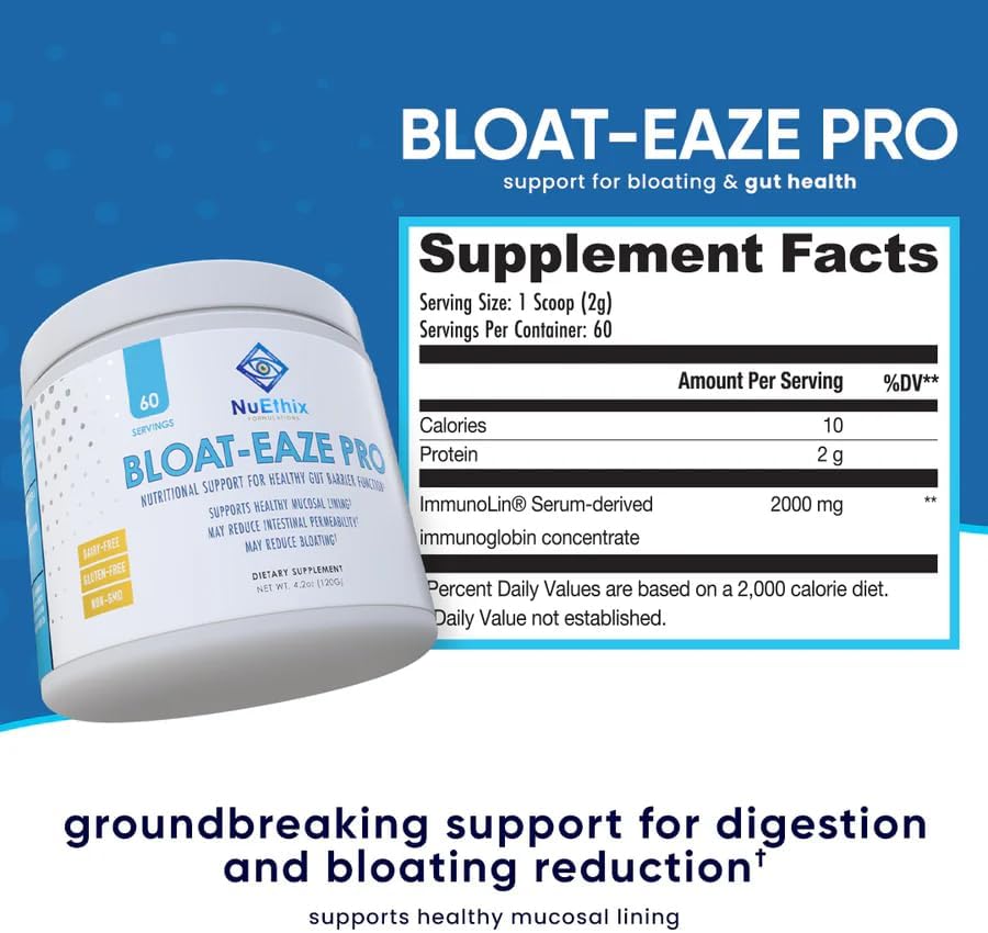 NuEthix Formulations Bloat Eaze Pro Support for Gut Barrier Function Dietary Supplement, 60 Servings