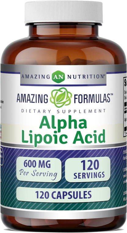 Amazing Formulas Alpha Lipoic Acid | 600 Mg Per Serving Supplement | Capsules | Non-GMO | Gluten Free | Made in USA (1 Pack | 120 Count)