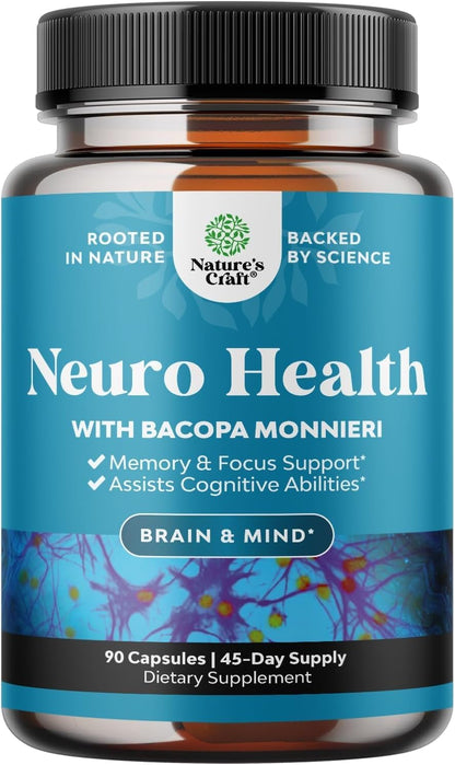 Nootropic Brain Supplement for Memory and Focus Support - Vitamins for Mental Support & Clarity with Bacopa Monnieri, VIT A, B6, Riboflavin, Niacin, Thiamin & Folate - Cognitive Complex - 60 Count
