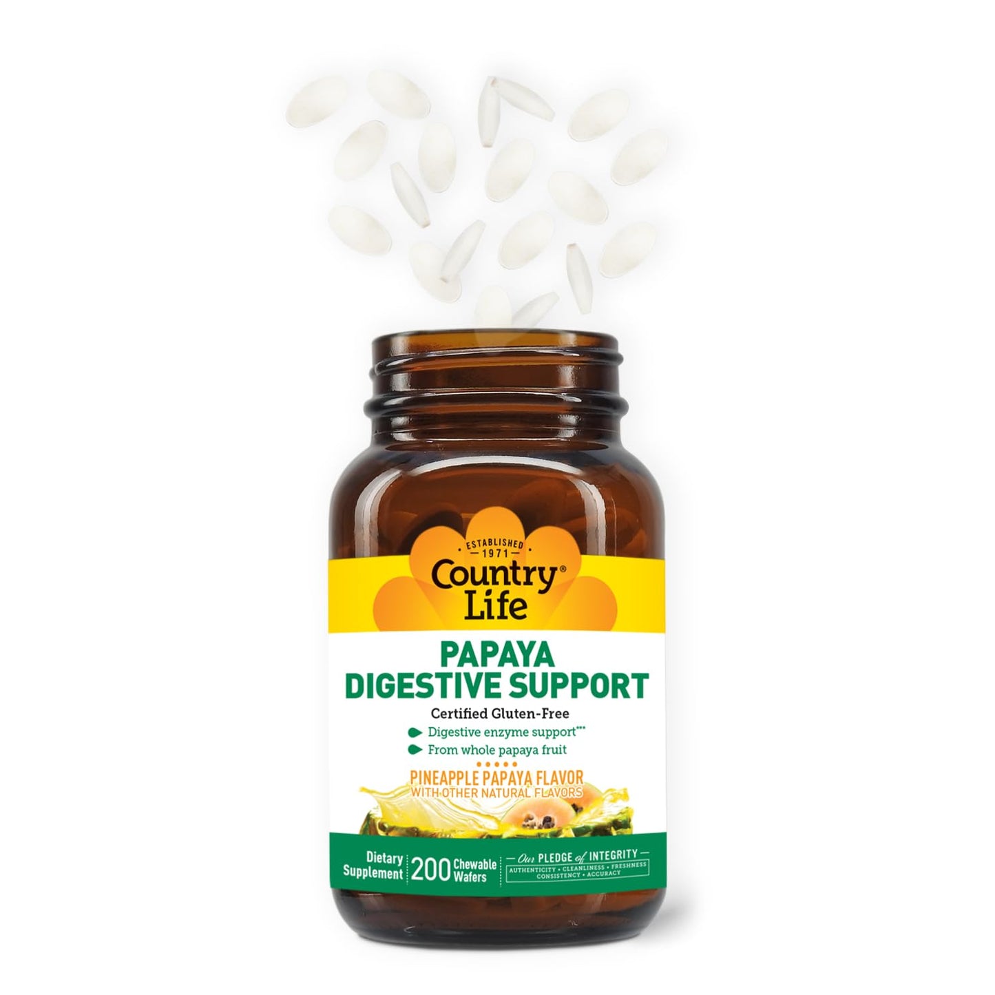 Country Life Papaya Digestive Support, 500 Chewable Wafers | Natural pineapple & papaya Flavor. Assists nutrient absorption, contains papain & protease