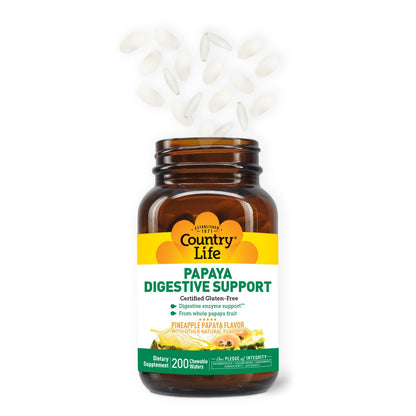 Country Life Papaya Digestive Support, 500 Chewable Wafers | Natural pineapple & papaya Flavor. Assists nutrient absorption, contains papain & protease