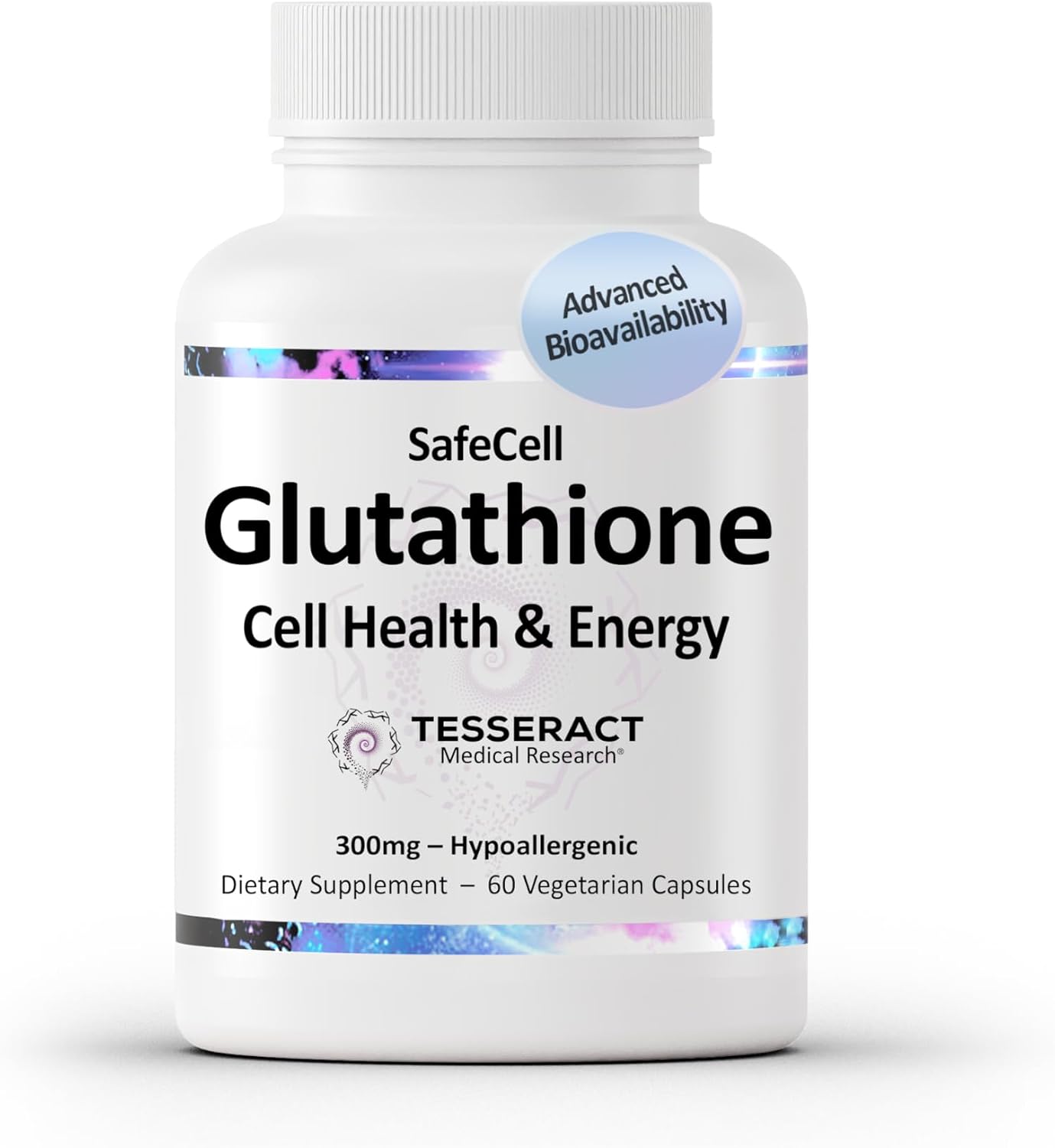 Tesseract SafeCell S-Acetyl Glutathione Supplement, 300mg, Healthy Aging, Cellular Support, Powerful Antioxidant; Hypoallergenic, Vegan, Patented Delivery; Bioavailability; 60 Vegetarian Capsules