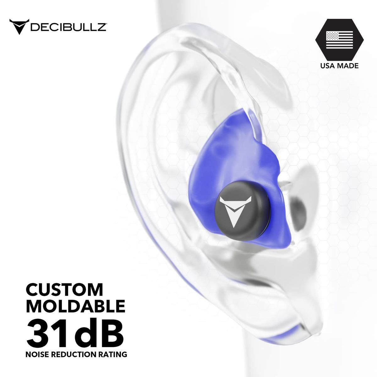 Decibullz - NRR 31 Custom Molded Earplugs, Perfect Fit Ear Protection for Safety, Travel