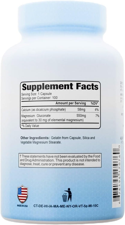ALFA VITAMINS Magnesium Gluconate 550mg, Dietary Supplement, Supports Muscle & Nerve Function, Bone Health & Bedtime Support, Easy Absorption, Essential Vitamins for Wellness, 100 Tablets