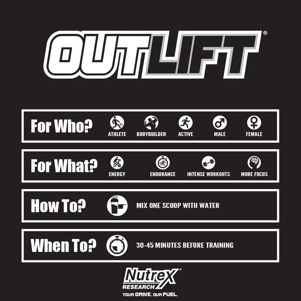 Nutrex Outlift Clinically Dosed Pre Workout Powder with Creatine, 8G Citrulline, BCAA