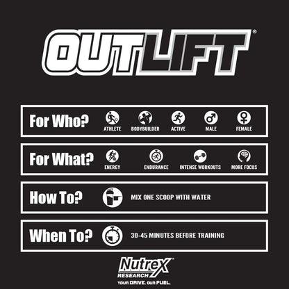 Nutrex Outlift Clinically Dosed Pre Workout Powder with Creatine, 8G Citrulline, BCAA